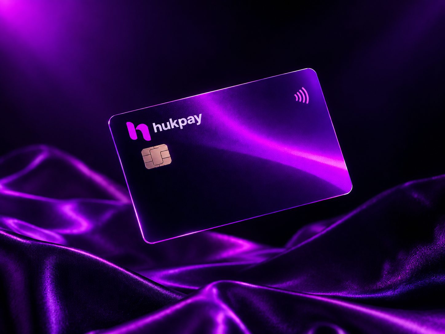Tarjeta Hukpay flotando sobre un fondo morado